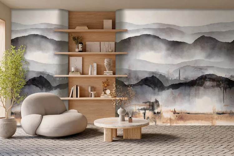 Feature Walls - Carta da parato paesaggio acquarellato 2 colorazioni. Ripetibile, dim. H2.80m x L2.12m