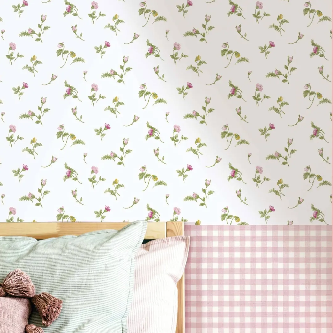 Blooming Garden - Parato quadretti geometrici shabby country su trama in tessuto a rilievo