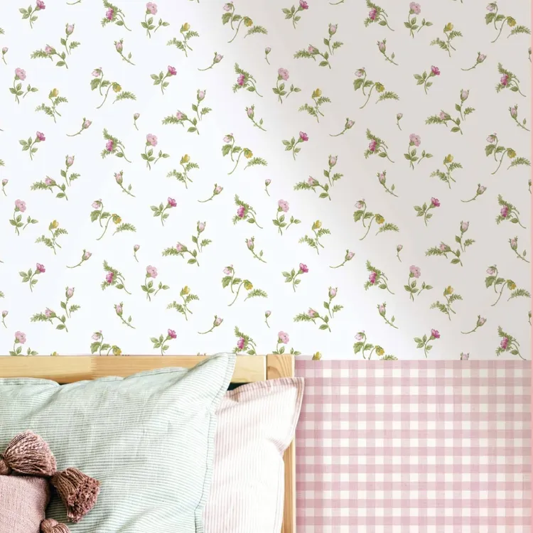 Blooming Garden - Parato quadretti geometrici shabby country su trama in tessuto a rilievo