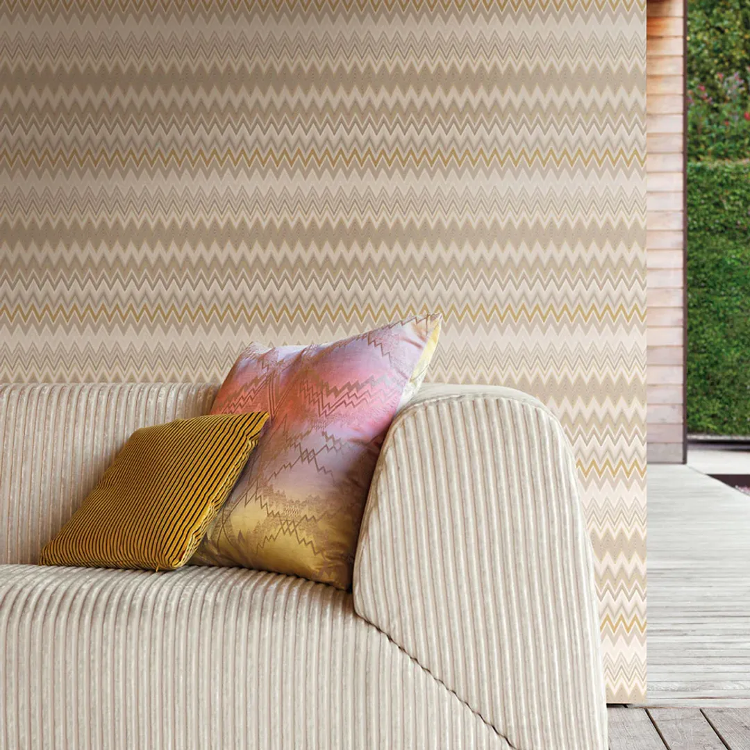 Missoni 01 - Parato zig zag vari modelli brillantinati stampa griffata in rilievo