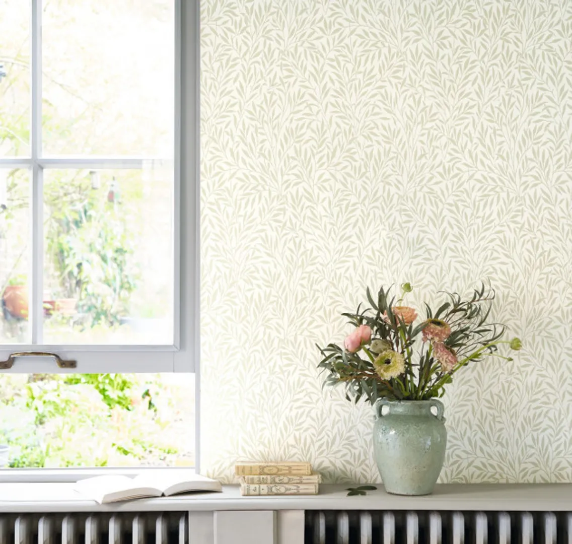 Arts e Craft - Parato floreale con foglioline in rilievo effetto velluto sottomano