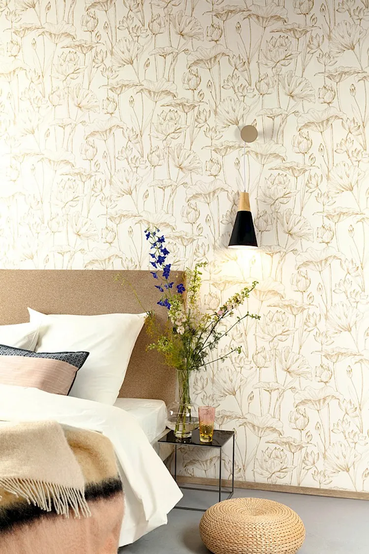 Lotus - Carta da parato stampa schizzo a mano in vari colori con lieve glitteratura sui bordi