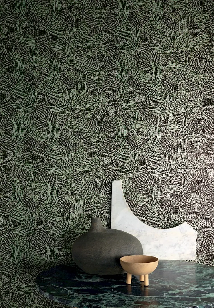 Agathe - Parati astratta vari colori. Rilievo floccato con riflessi luce marchio Masureel catalogo Khroma