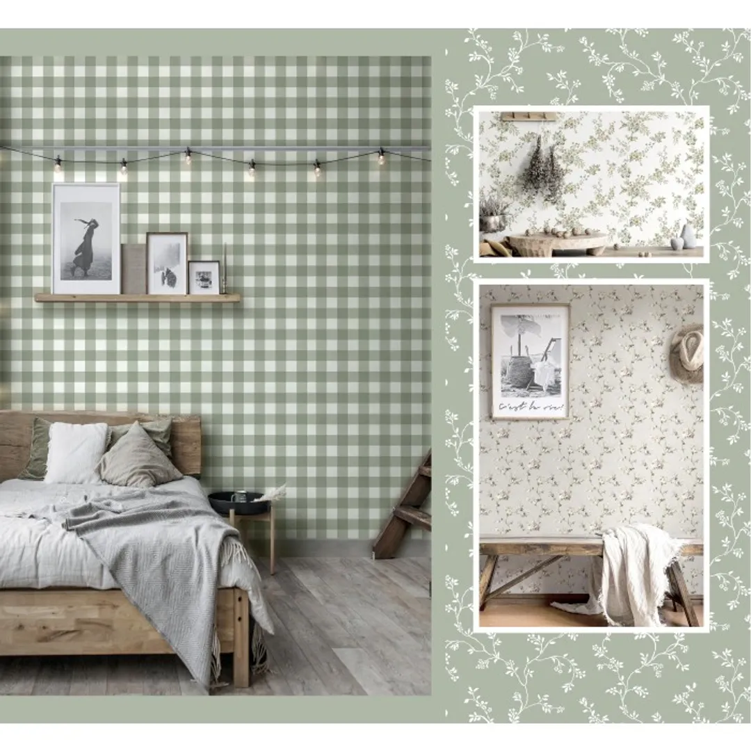 Fiori Country - Carta da parato quadrettoni per abbinamenti shabby. Vari colori