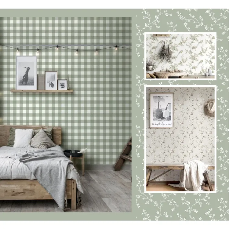 Fiori Country - Carta da parato quadrettoni per abbinamenti shabby. Vari colori