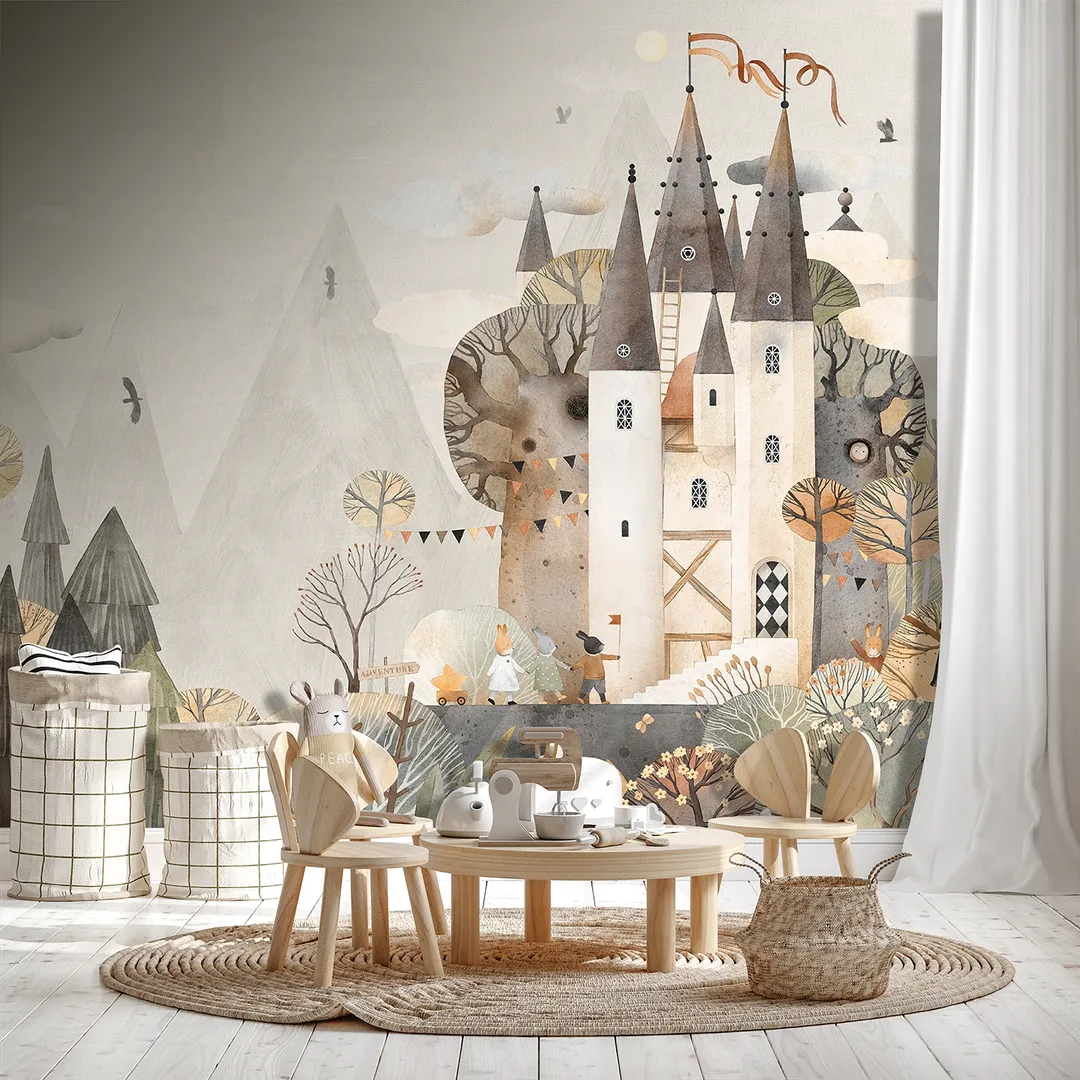 Cute Walls - Parato con castello per neonati e bambini. ripetibile. Dim. H2.80m x L2.12m