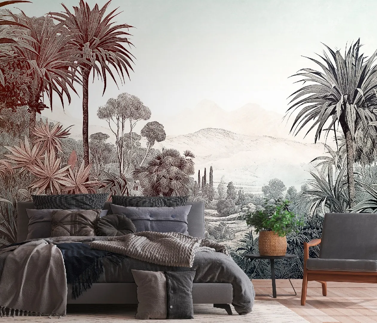 Unico - Panoramica paesaggio tropicale 3D non ripetibile. Dim. L3.71m x H2.80m
