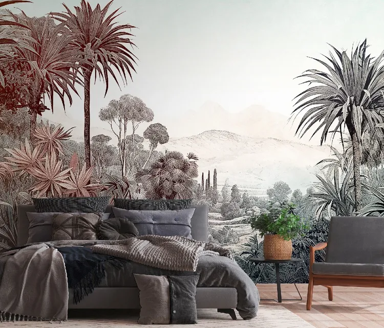 Unico - Panoramica paesaggio tropicale 3D non ripetibile. Dim. L3.71m x H2.80m