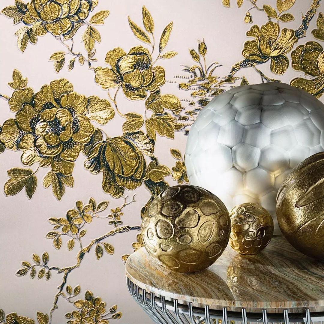 Roberto Cavalli 8 - Parato floreale in rilievo con disegno effetto tessuto in vari colori