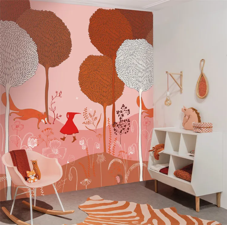 Fiaba - Parati Cappuccetto rosso per camere bambini. Dim. L2.00m x H2.80m. Due colorazioni