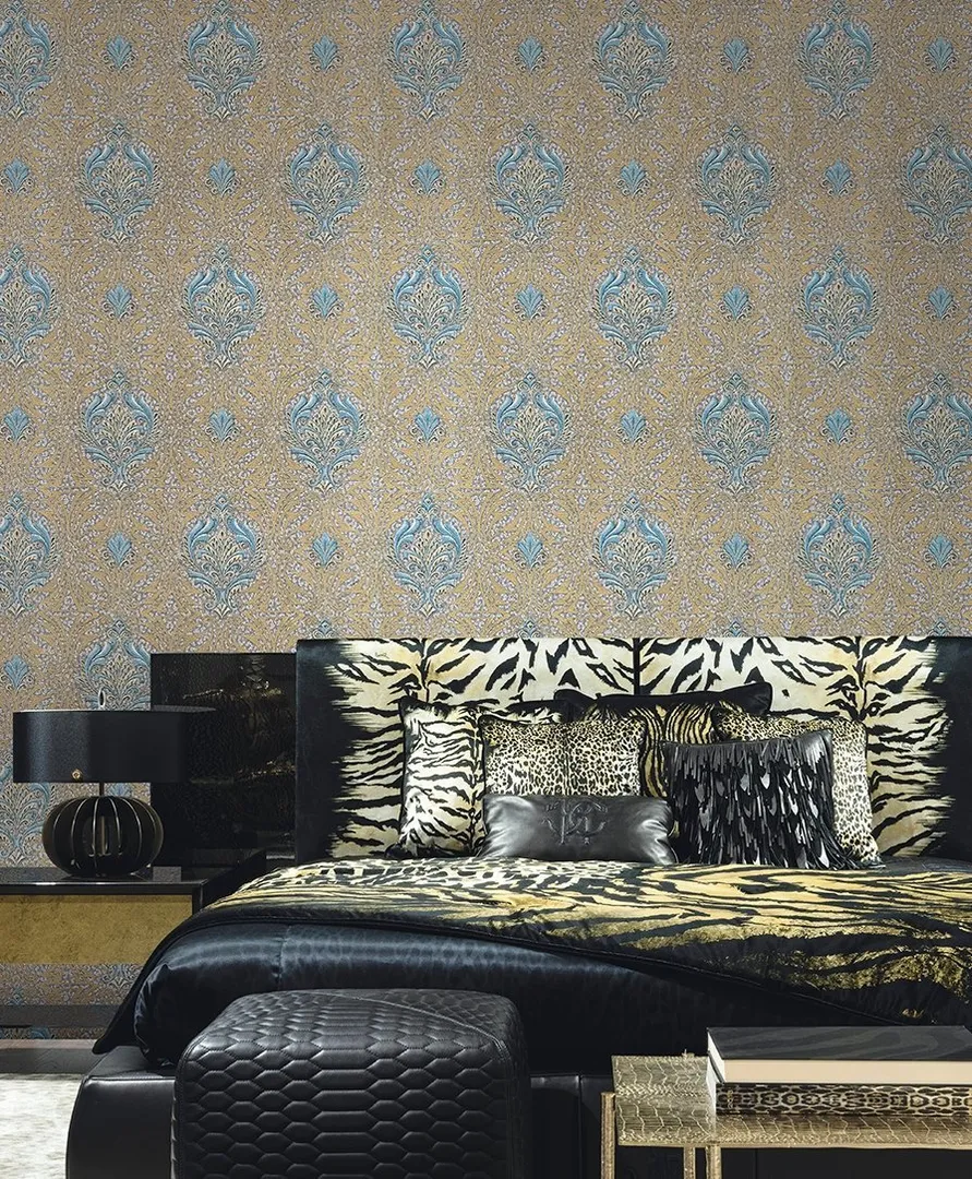 Roberto Cavalli 8 - Carta da parato damascata in rilievo brillantinata. Varie colorazioni