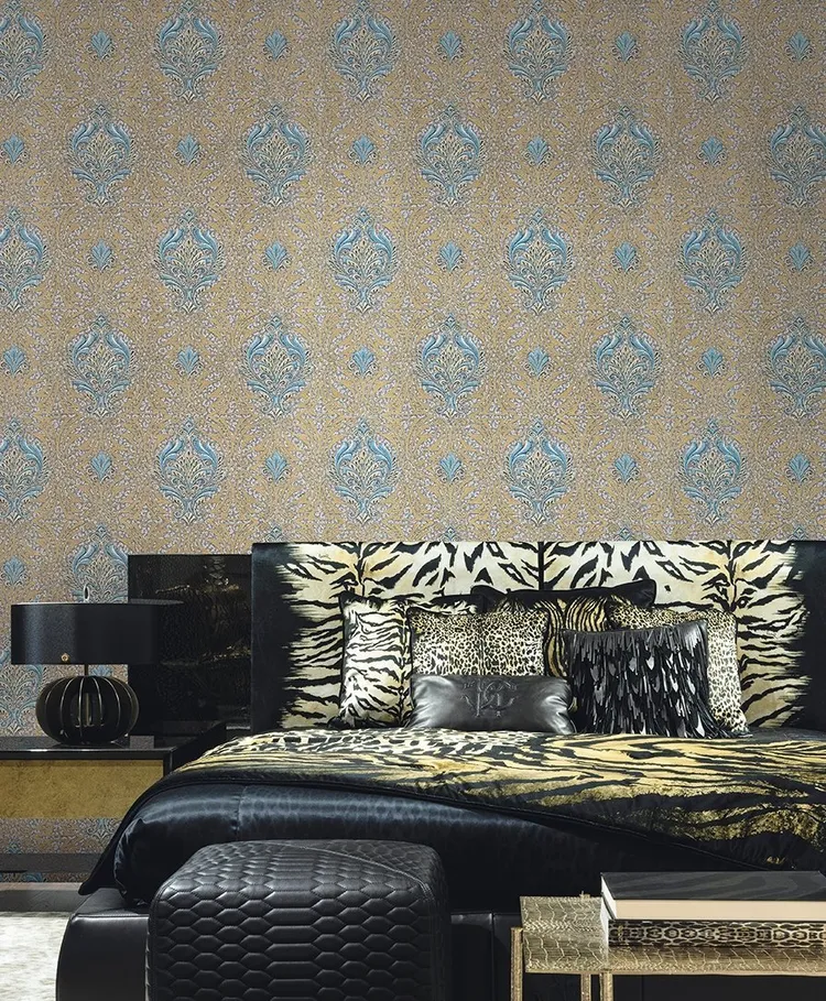 Roberto Cavalli 8 - Carta da parato damascata in rilievo brillantinata. Varie colorazioni