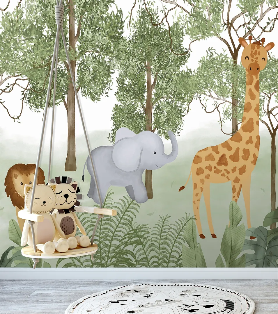 Cute Walls - Carta da parato Jungla per neonati e bambini. Ripetibile. Dim. H2.80m x L2.12m