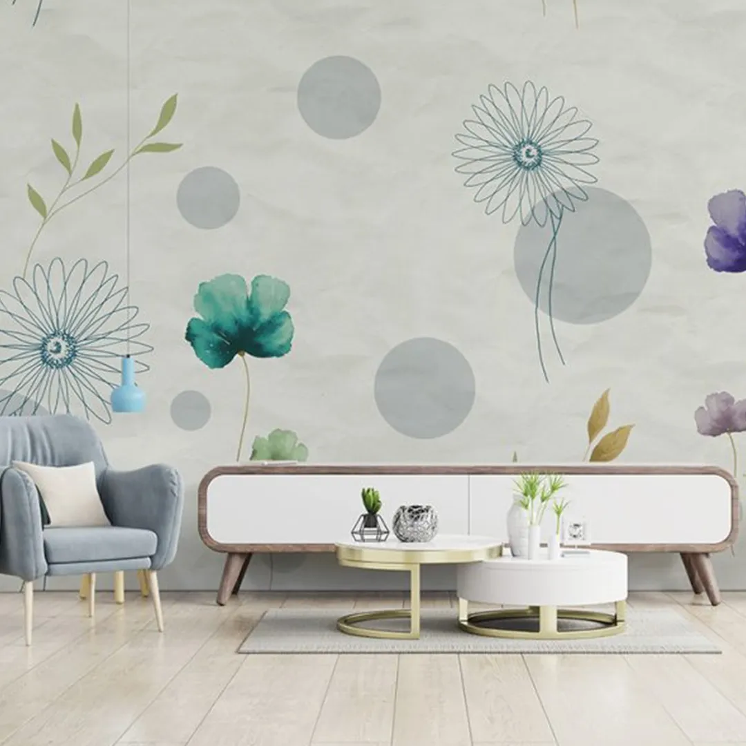 Satin Flowers - Pannello floreale disegno stilizzato. Dimensione 5.10m x 3m
