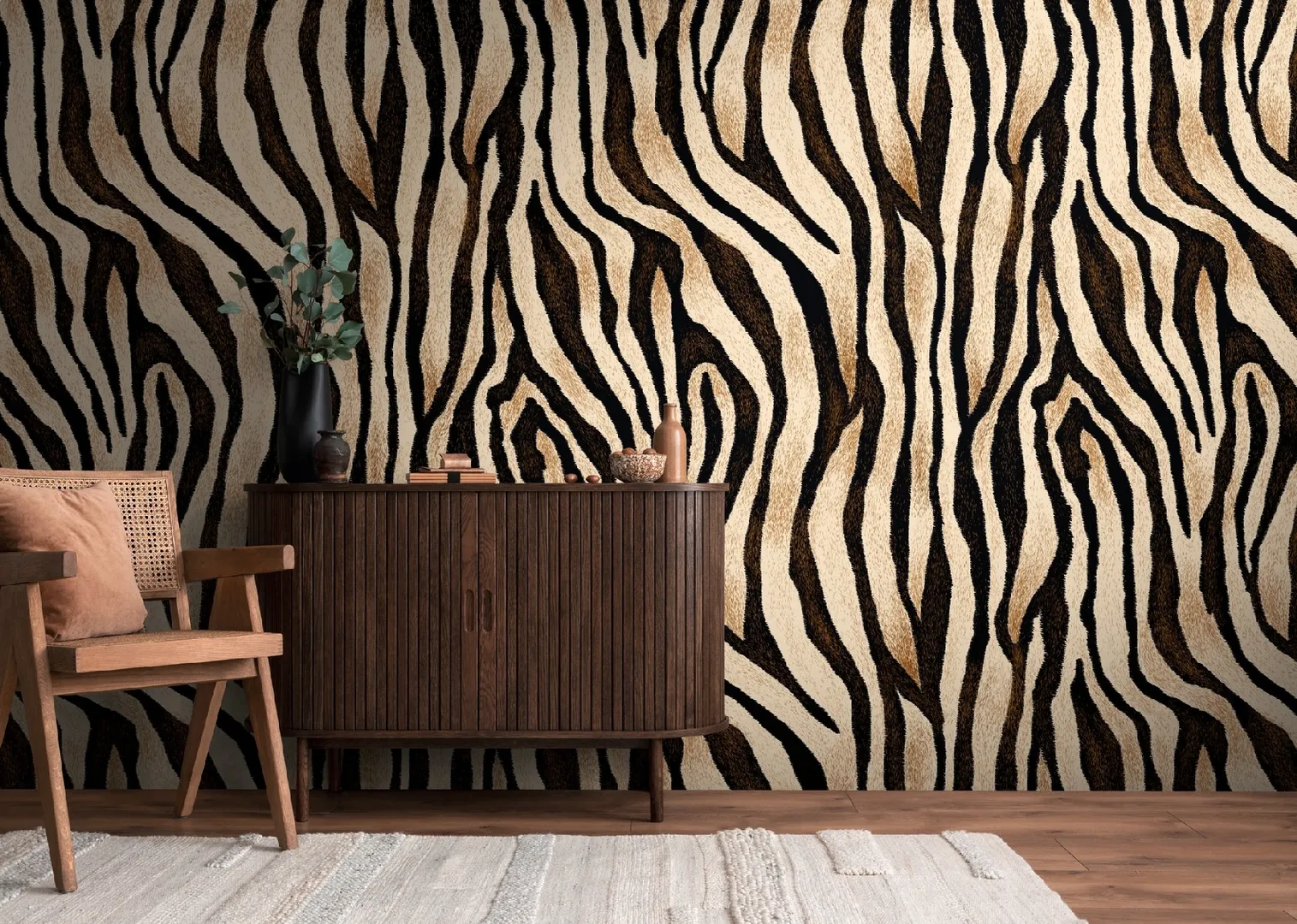 Unico - Carta da parato animalier tigrato. Ripetibile, dimensione L1.59m x L2.80m