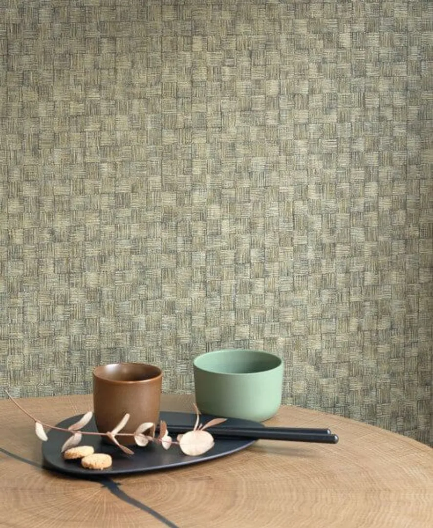 Ginkgo - Parato effetto fibra naturale intrecciata a rilievo per ambienti caldi