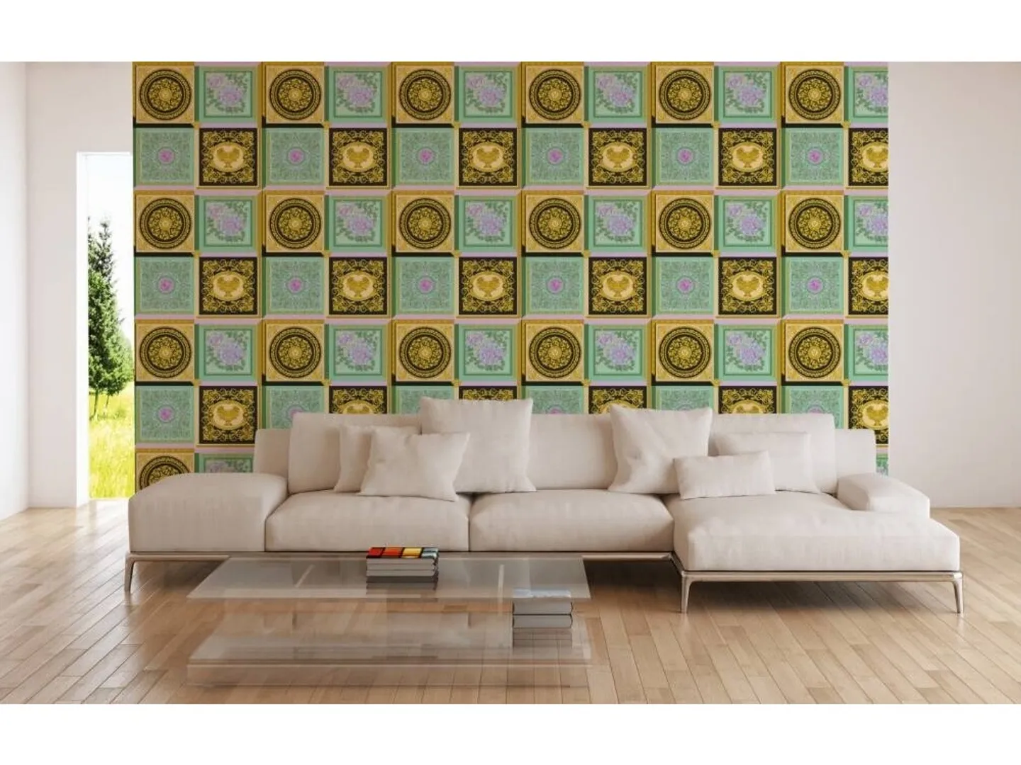 Versace 5 - Parato damascato griffato in varie colorazioni ed effetto tessuto