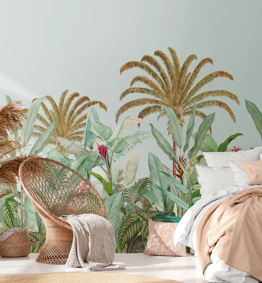 Fusion - Parato piante tropicali verde e beige L2.65m x H2.80m