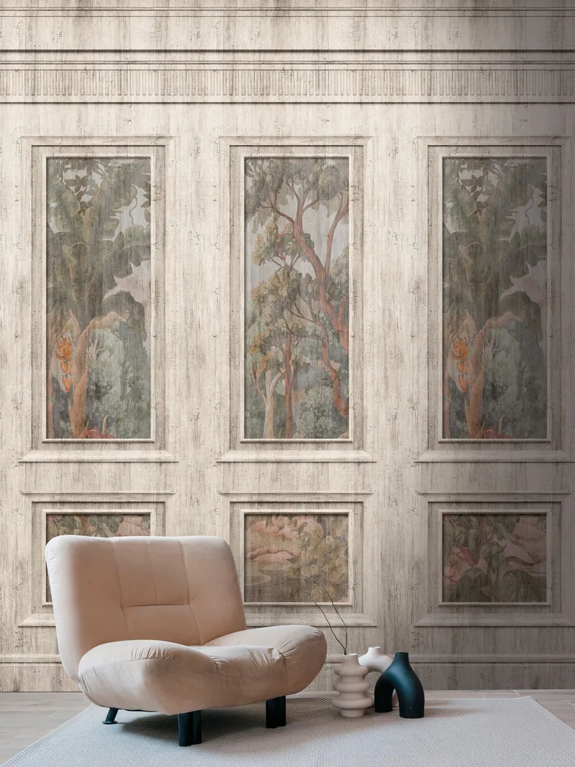Unico - Parato tridimensionale boiserie anticata ripetibile. Dim. L1.59m x H2.80m