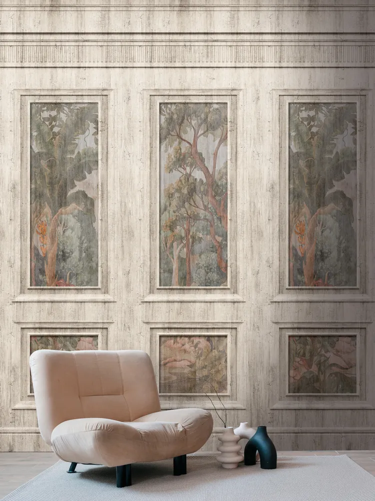 Unico - Parato tridimensionale boiserie anticata ripetibile. Dim. L1.59m x H2.80m