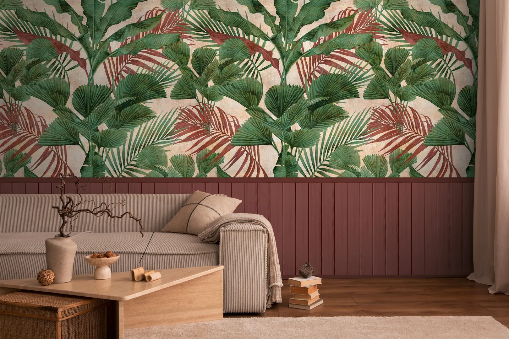 Unico - Parati tropicali 3d con boiserie. Dimensione L1.59m x H2.80m