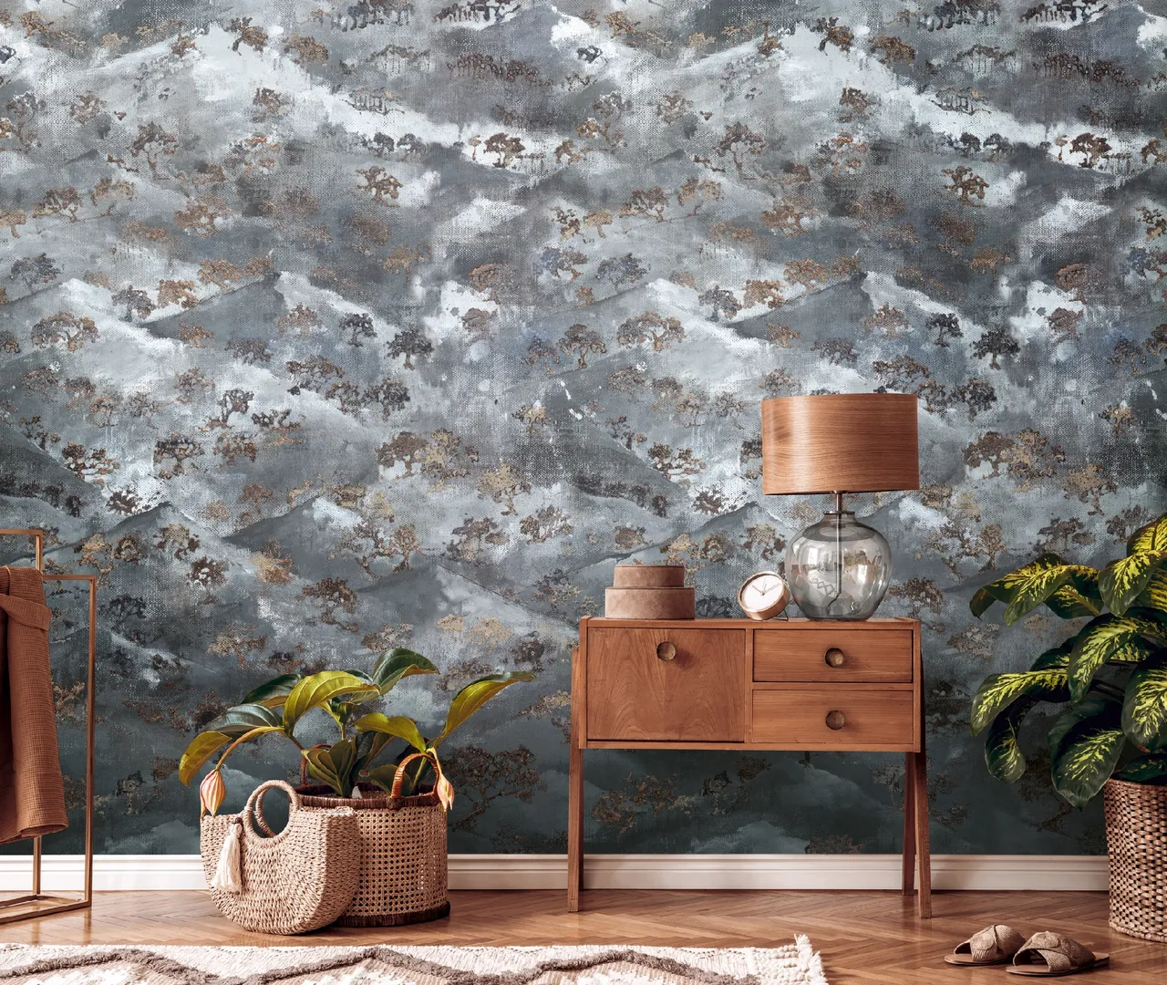 City Shapes - Pennello L1.59m x H2.80m stampa colline con alberi stilizzati