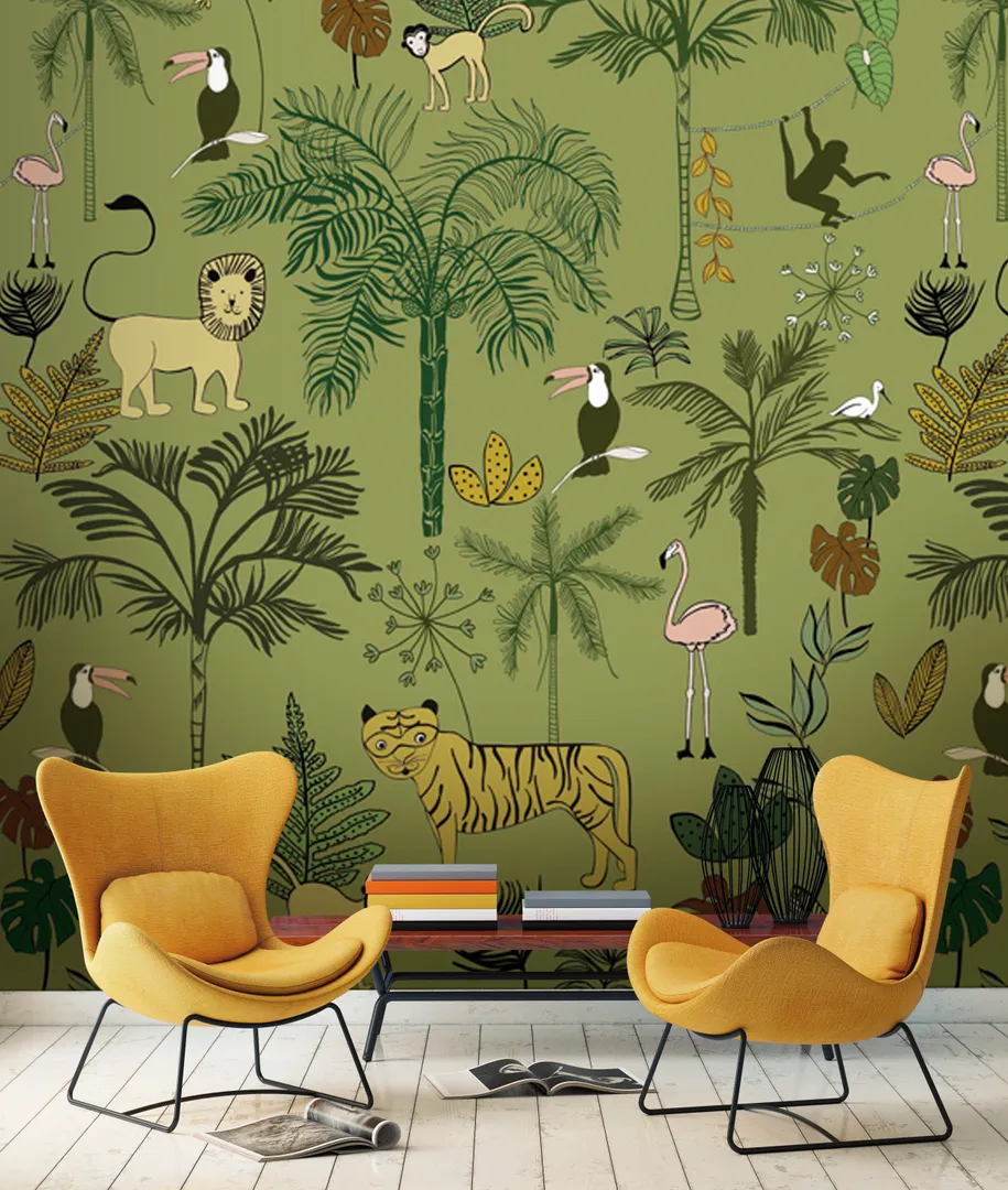 Fiaba - Parato per  bambini Jungla in 3 colorazioni. Dim. L2m x H2.80M