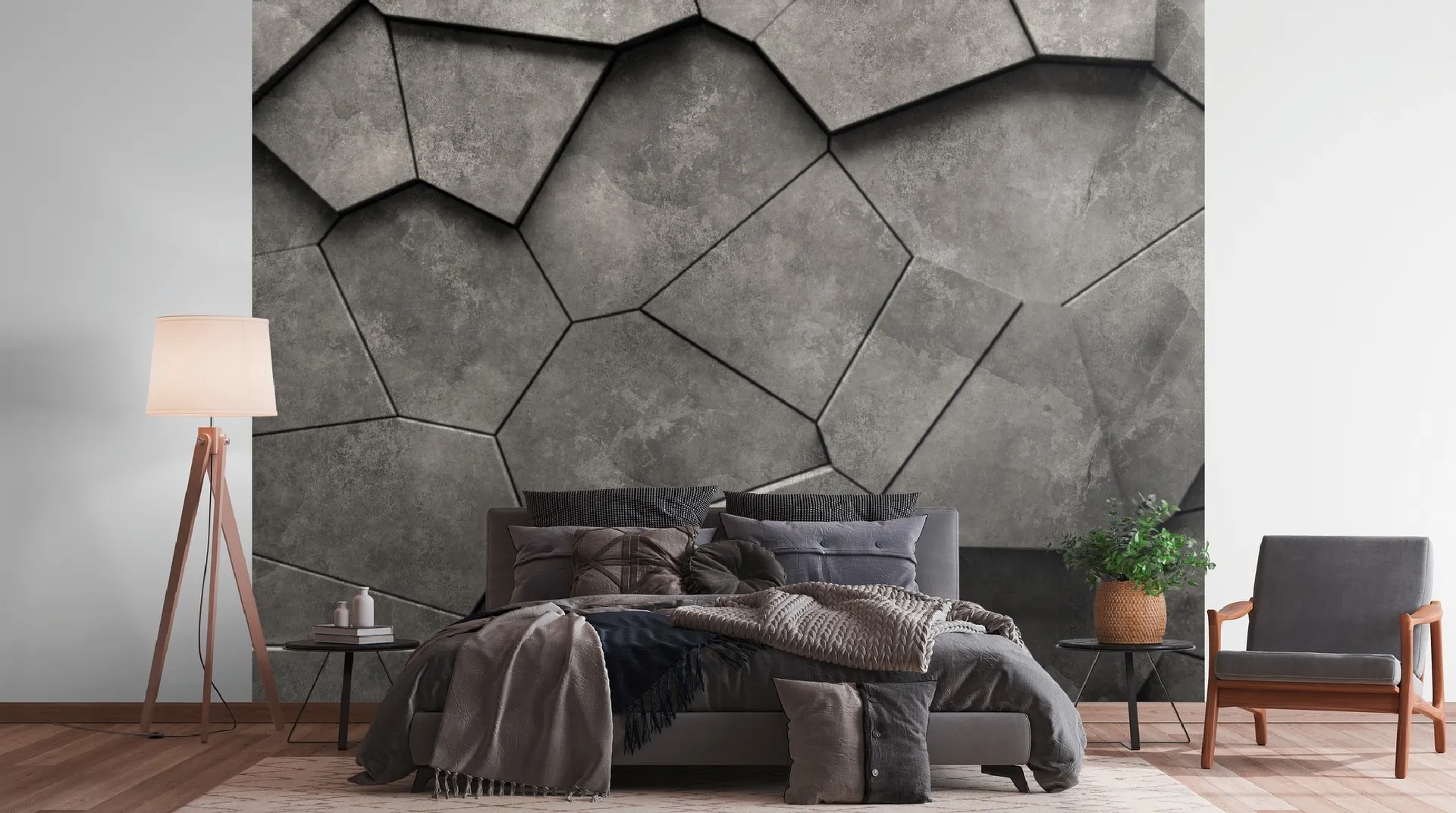 Unico - Parato tridimensionale geometrico dimens. L3.71m x H2.80m. Non ripetibile