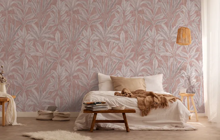 Fusion - Parato tropicale rosa e grigio per ambienti etnici. Effeline H2.80mxL1.59m raccordabile