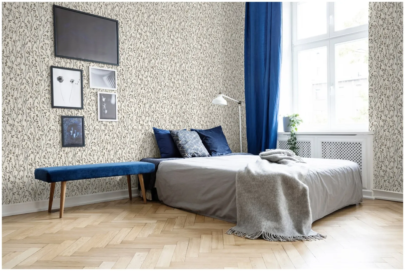 Sejours e Chambres - Carta parato floreale in 2 colori stile shabby brillantinato