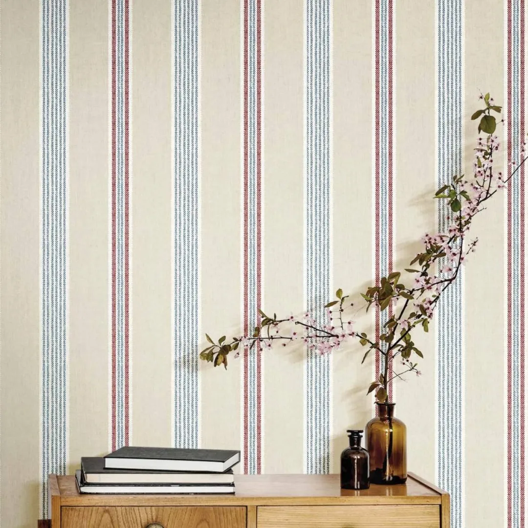 Blooming Garden - Carta da parati a righe vintage su trama effetto tessuto in rilievo