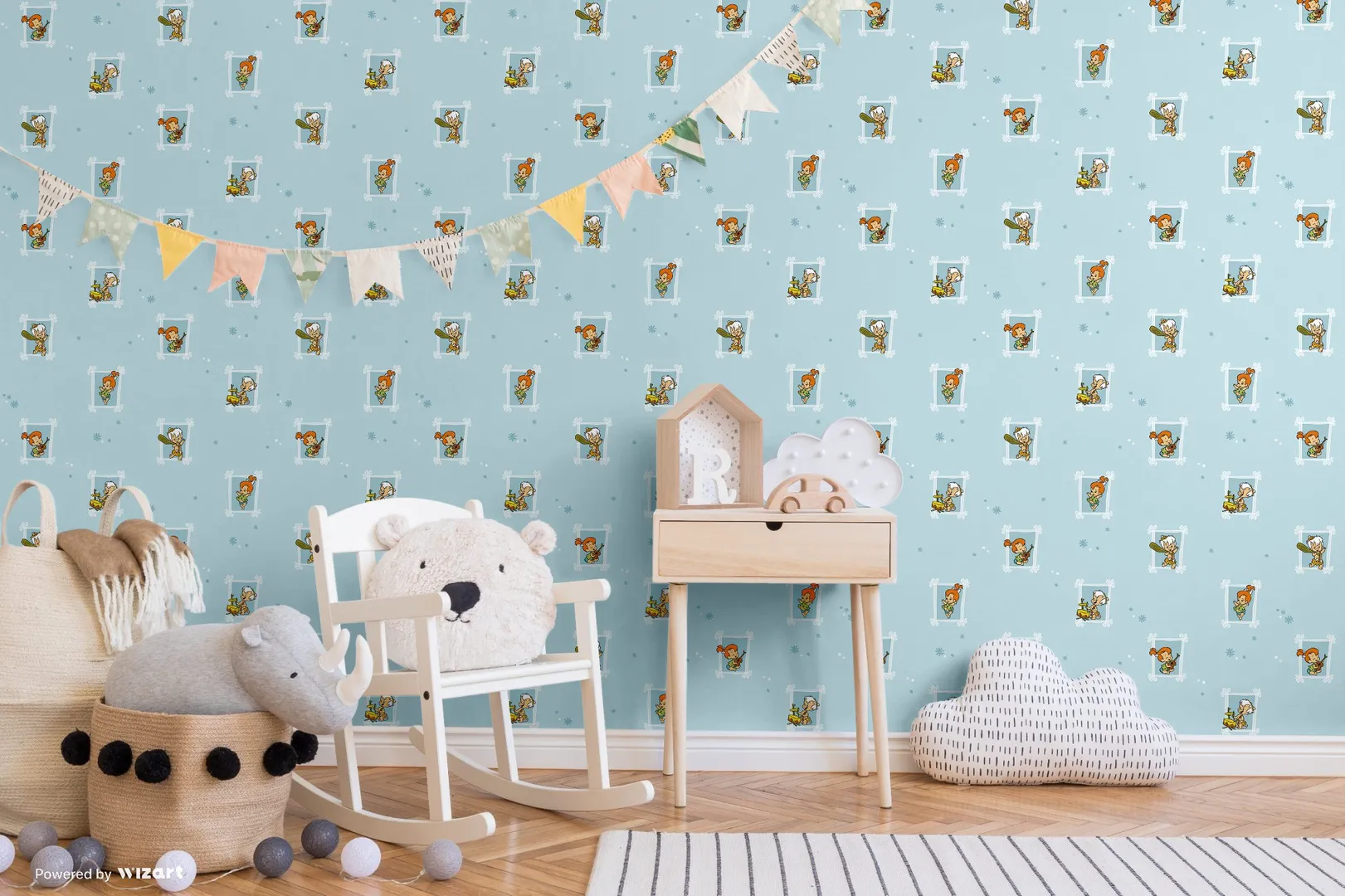 Ada Kids - Parato per camerette bamini. The Flinstones baby. Trama in rilievo. Rotoli grandi il doppio