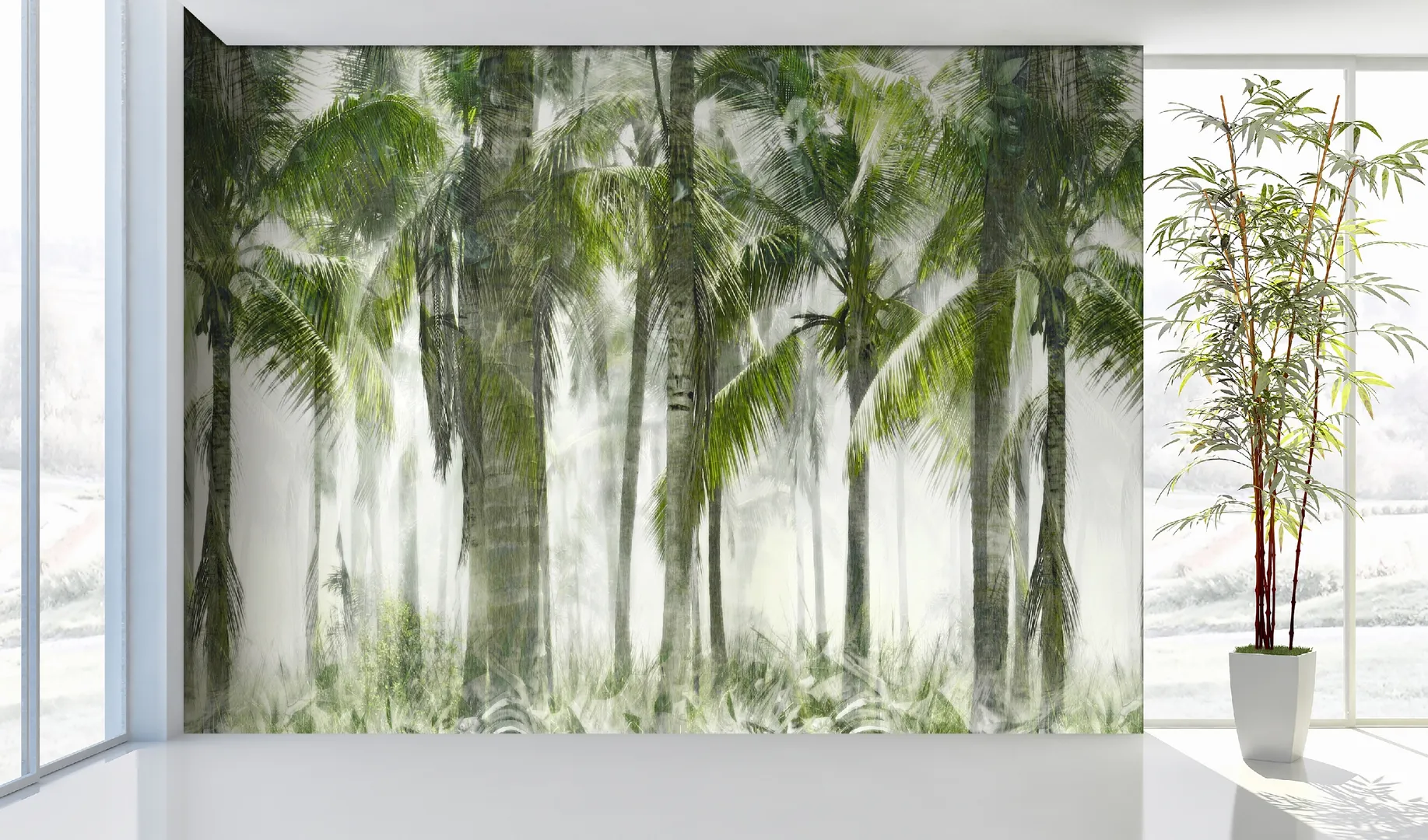 Feature Walls - Carta da parati alberi tropicali ripetibili, dim. H2.80m x L2.65m