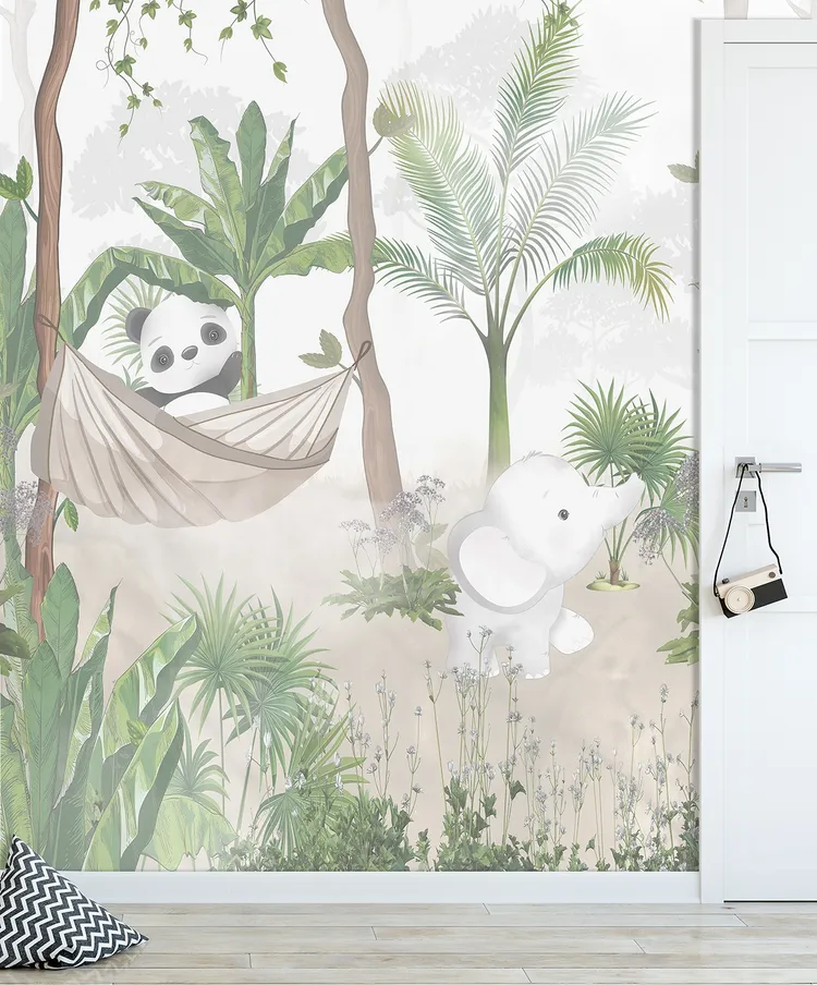 Cute Walls - Carta parato con dolci animaletti nella giungla. Ripetibile, dim. H2.80m x L2.12m