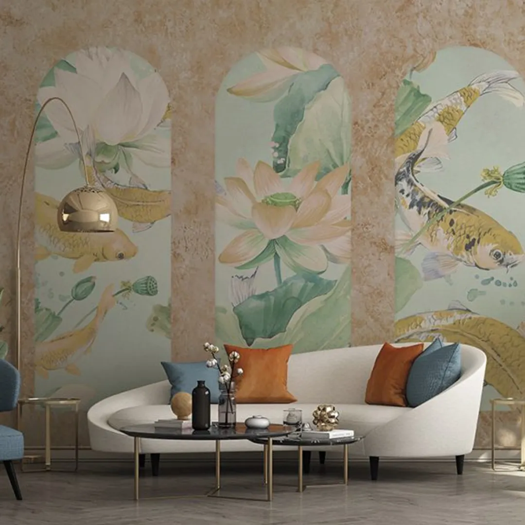 Satin Flowers - Pannelli in carta da parati floreale con disegno unico. Dimensione 5.10m x 3m