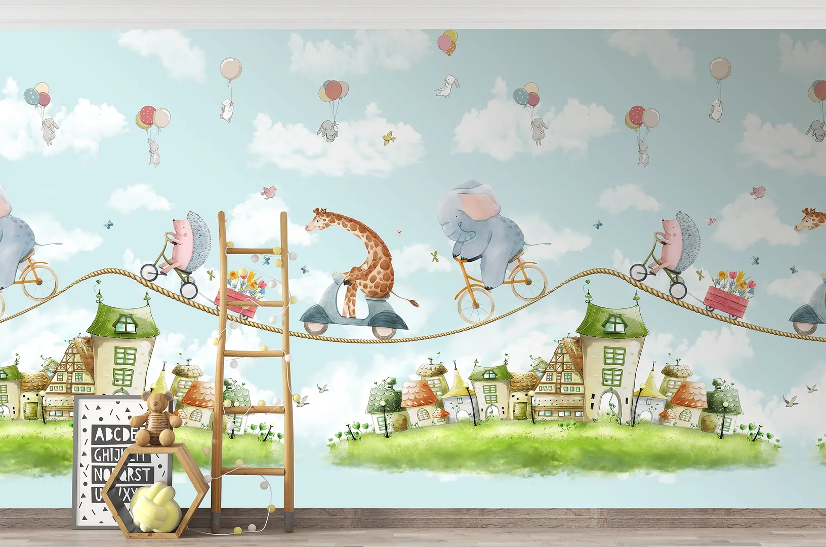 Cute Walls - Parati per bambini con animaletti circo. Ripetibile dim. H2.80m x L2.65m 